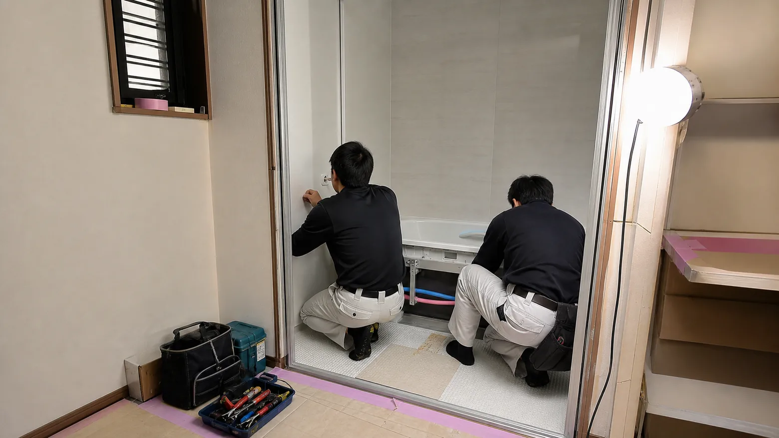住宅の浴室リフォームの打ち合わせをする手元