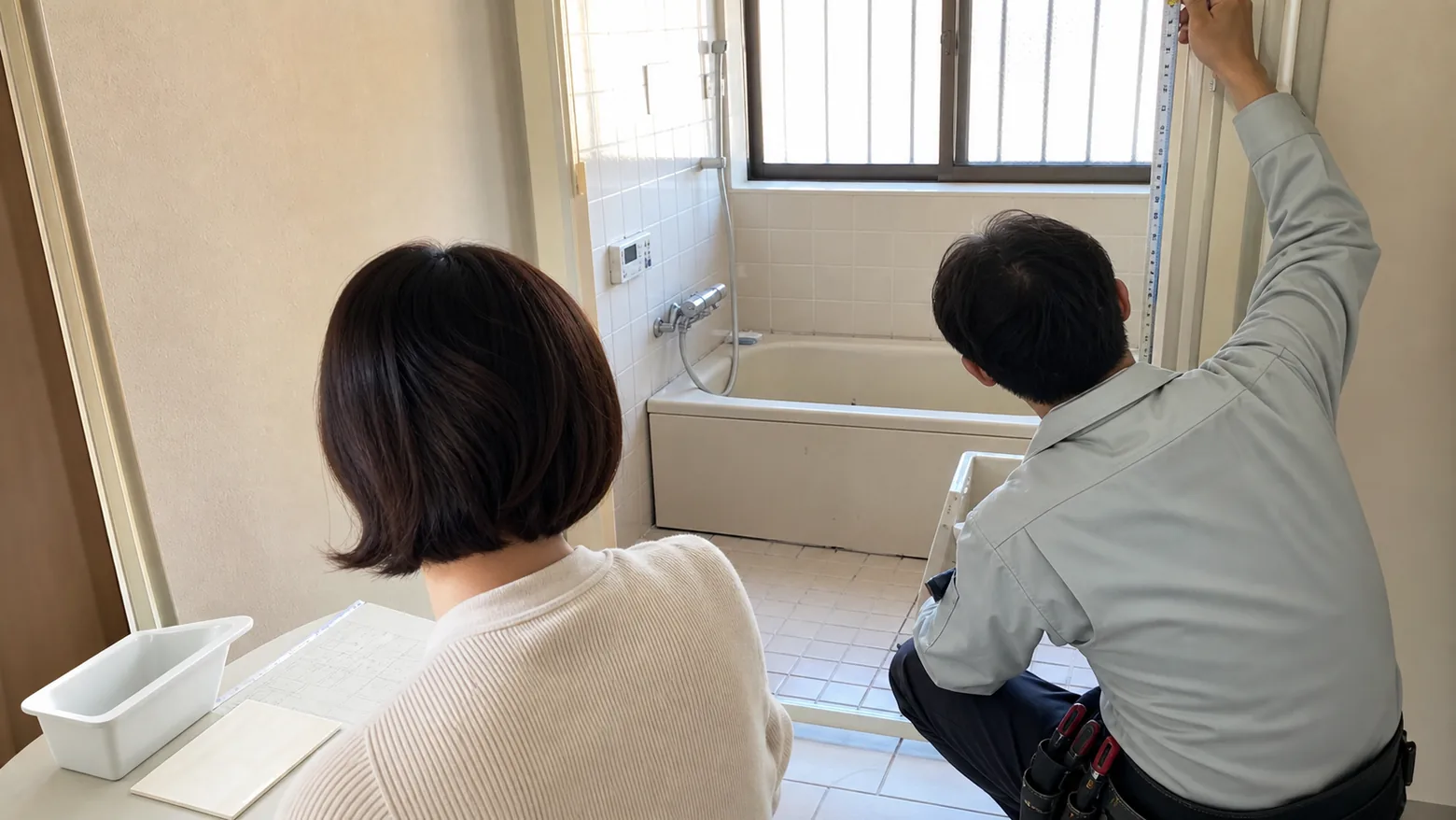 浴室の解体・施工中の現場の様子