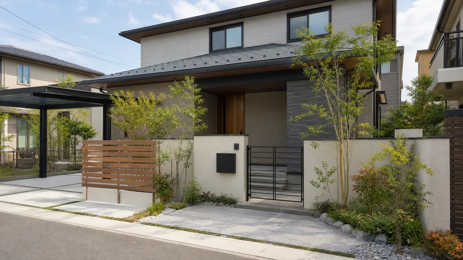 住宅の門まわりとアプローチの外構ディテール