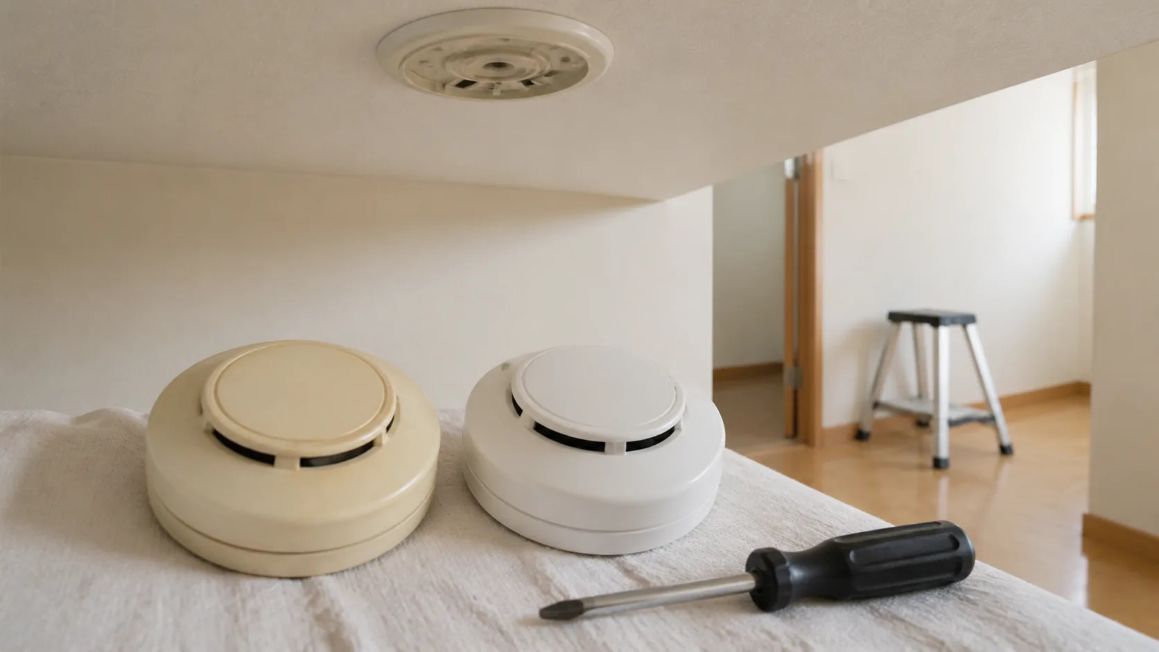 設置から年数が経過した住宅用火災警報器と新しい交換機器