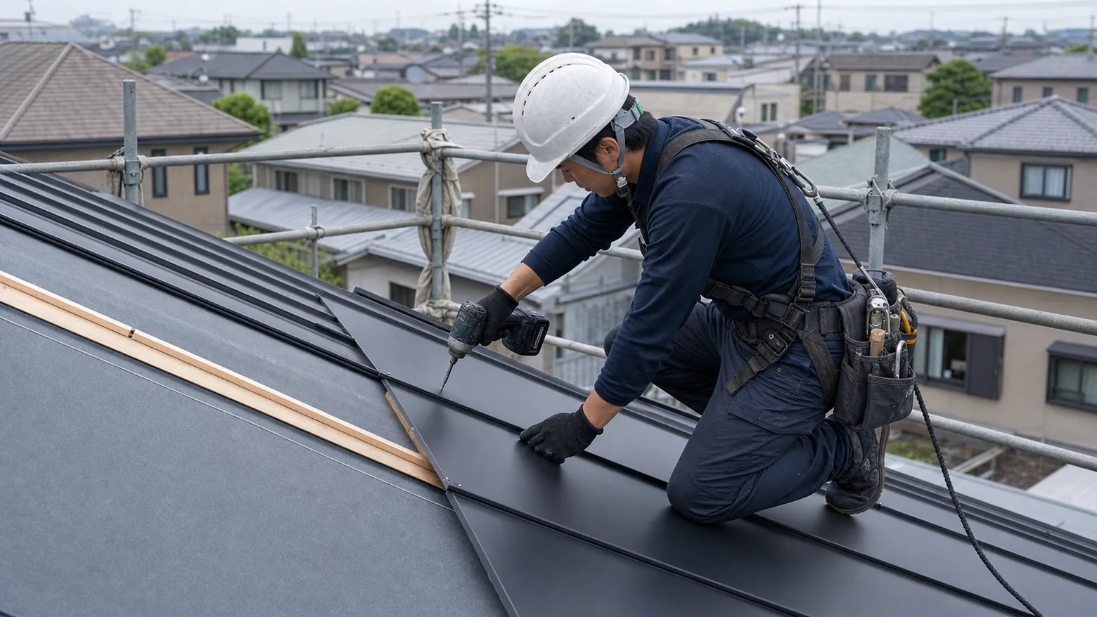 金属屋根を施工する屋根リフォームの現場