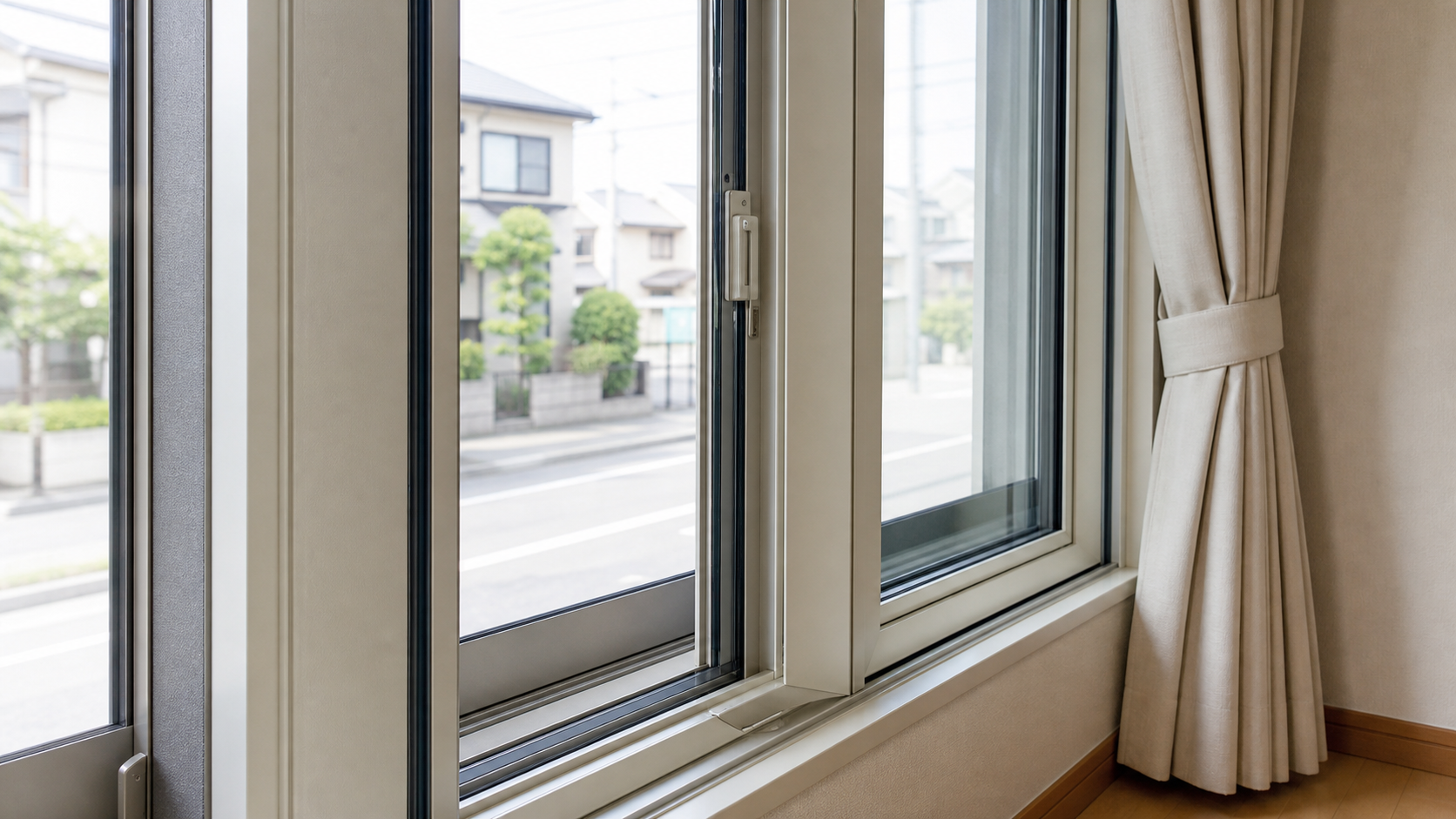 防音性能を高めた内窓と厚手の防音カーテン