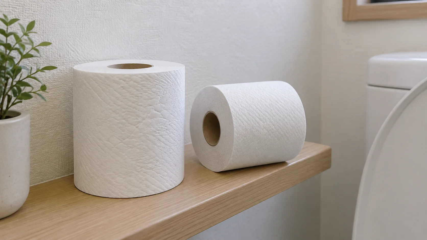 芯と巻きの大きさが見える白いトイレットペーパー