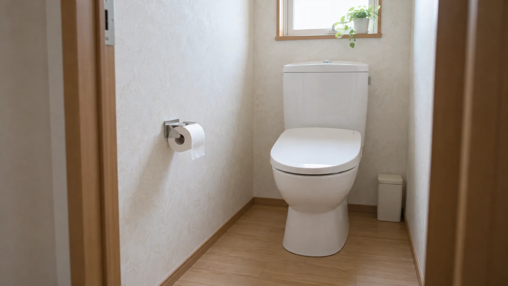 便器の横の壁に紙巻器を取り付けた日本の住まいのトイレ