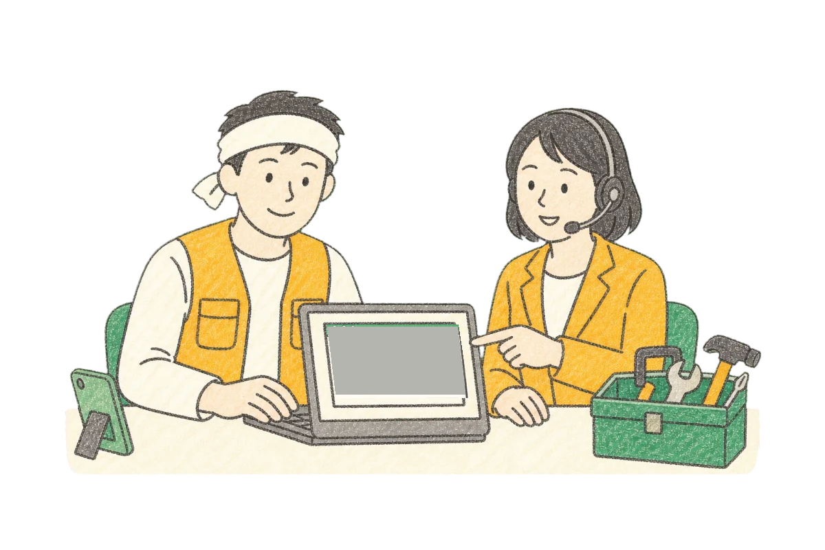 コンシェルジュの支援を受ける職人のクレヨンイラスト