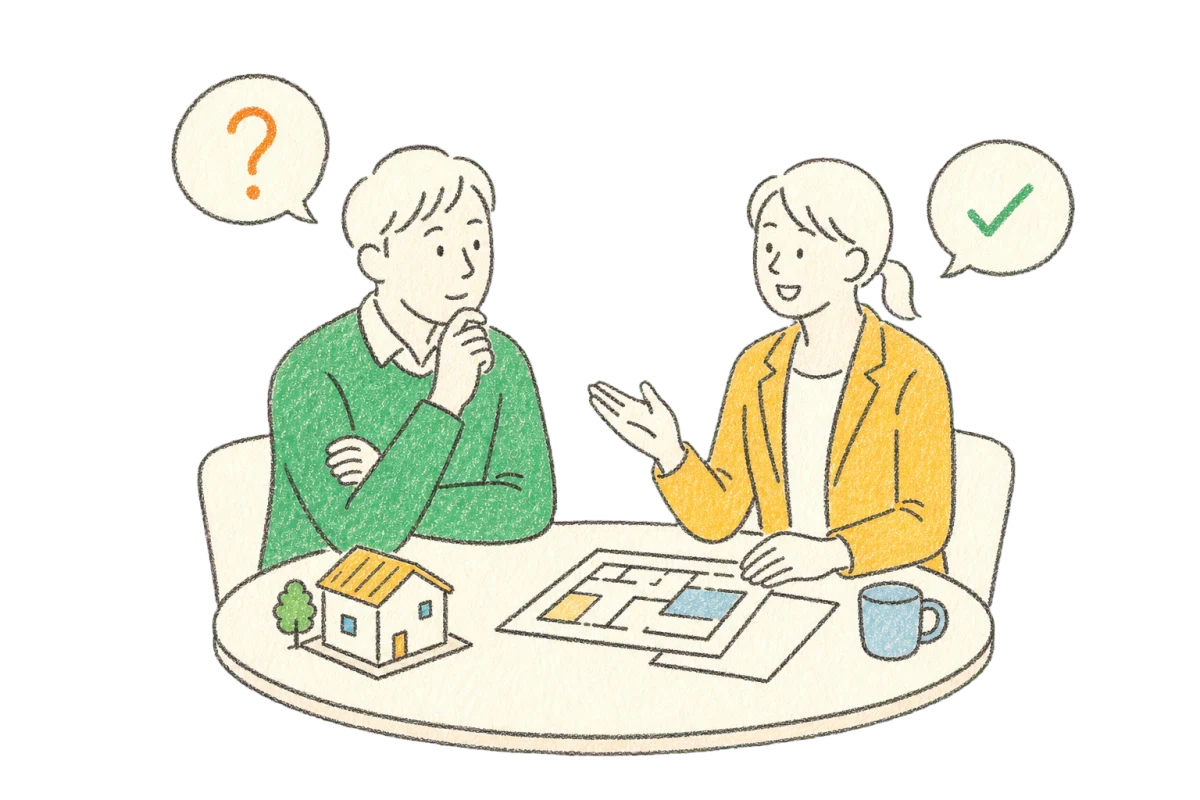リフォームの疑問を専門スタッフに相談する人のイラスト