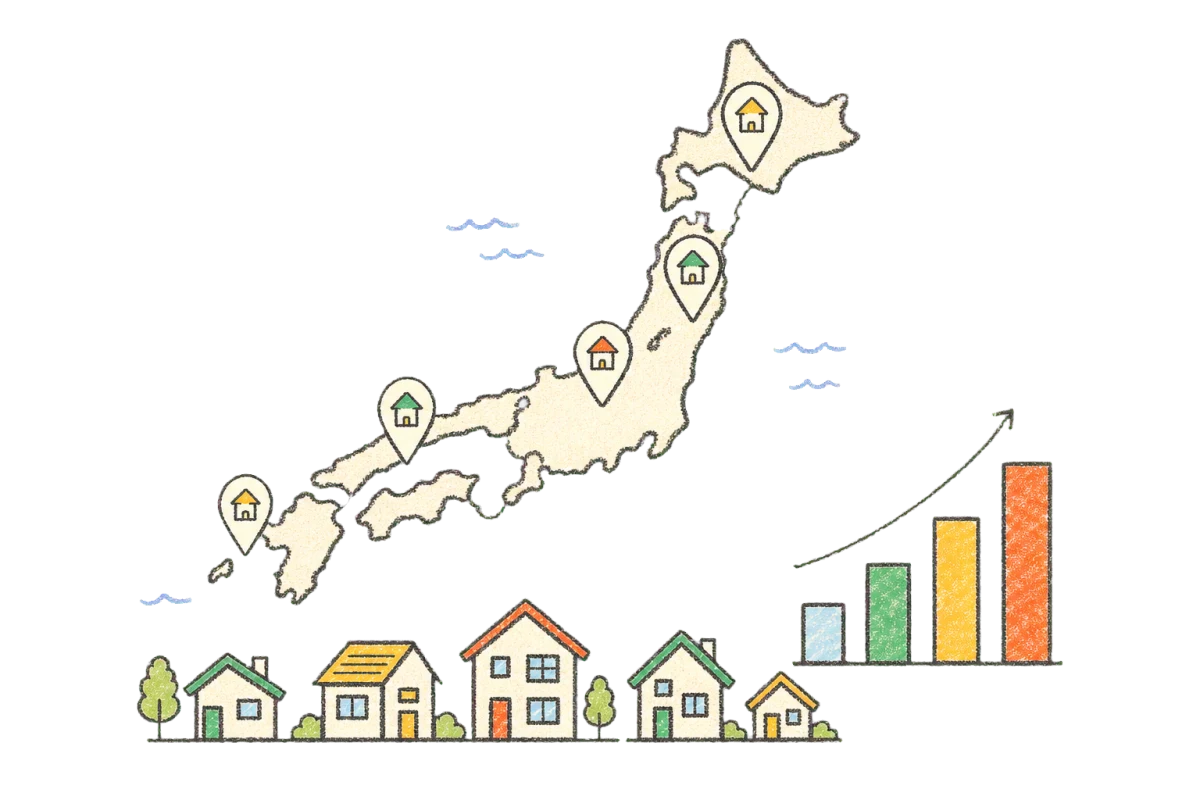 日本全国の住まいとサービスの広がりを表現したイラスト