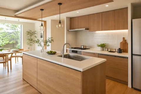木目を生かした新しいシステムキッチン