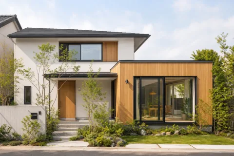 新築と増築をイメージした現代的な戸建て住宅