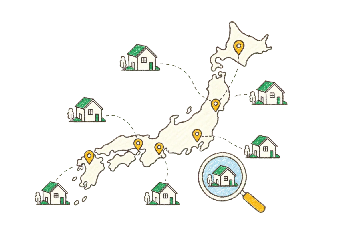 日本全国の地域と住まいを検索するイラスト